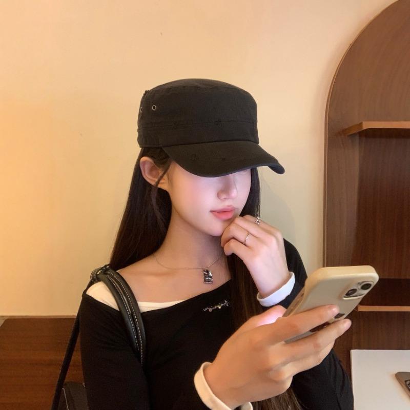 25 Early Autumn New High-end Flat-top Military Hat Cotton Korean Hat Women's Fashion Sunshade Sunscreen Breathable Hat