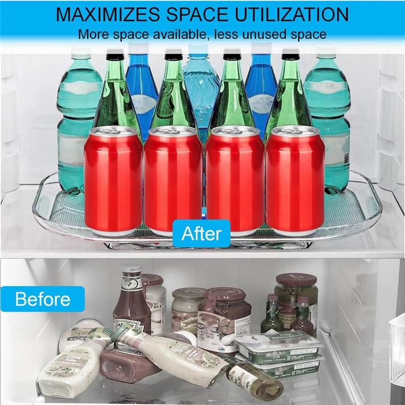 Practical-2 Pieces Square Organizer For Refrigerator Turntable Organizer For Refrigerator Countertop Condiment Storage Rack NONE