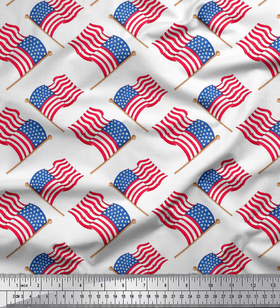 

Тканина Soimoi Beige Japan Crepe Satin Тканина з принтом прапора країни США на метр 42 дюйма 42 Inch Wide - Poly Crepe білий