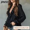 JPNTKY Kadın Moda Günlük Uzun Kollu V Yaka Bluz & Gömlekler