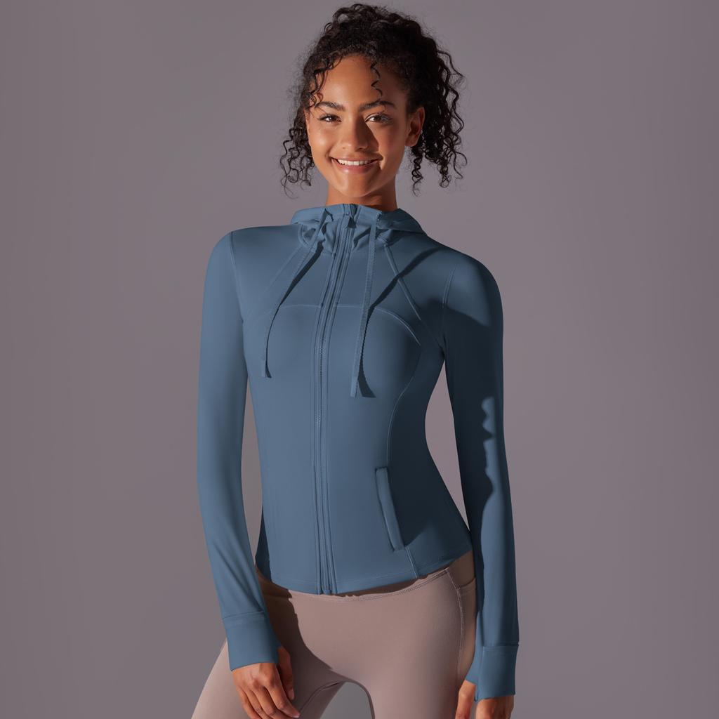 Outdoor Sun Protection Clothes, Tight Fitting Sports Running Fitness Tops, Yoga Clothes, UV Resistant Breathable Hooded Zipper Jacket