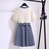 Fashionable Summer Women Dress Small Fragrance Style Lace Patchwork Denim V-Neck Unique Design