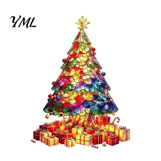 Festive Home Decor Stained Glass Style Christmas Tree Window Stickers, Removable PVC Static Cling Decals for Creative Holiday Gift Ideas Decor,