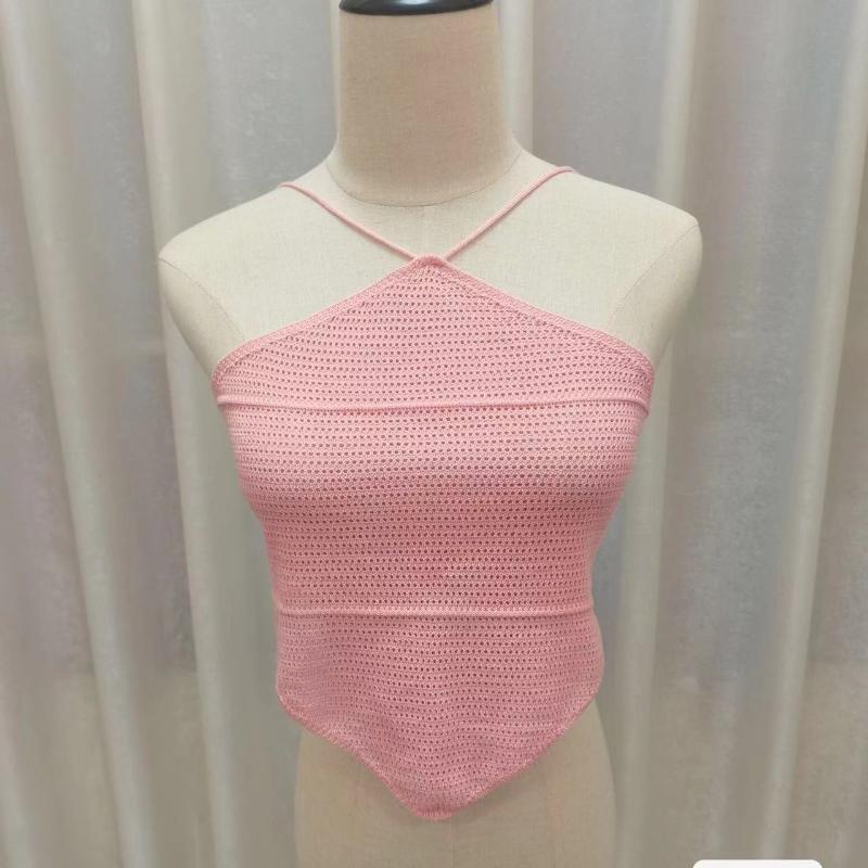 

Летняя сексуальная открытая бретелька с лямкой на бретельках, женская однотонная майка без рукавов с открытой спиной, нерегулярная вязаная майка One size розовый