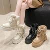 Womens Snow Boots Winter Plush Warm Cotton Boots High Quality Casual Leather Boots for Women Lace Up Ankle Boot Botines De Mujer