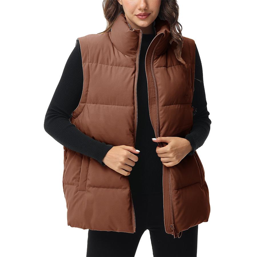 Women's Oversized Puffer Vest Stand Collar Zip Up Warm Sleeveless Coat For Spring Fall AJM-00001