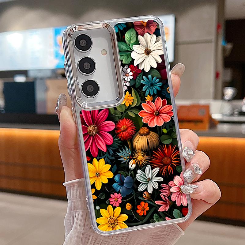 

Colorful Floral Pattern Case For Samsung S26 S25 Ultra S24 FE S23 Plus S22 S21 A15 A16 A17 A35 A36 A37 A54 A55 A56 A57 5G Plating Lens Soft Cover Samsung S25 прозрачный