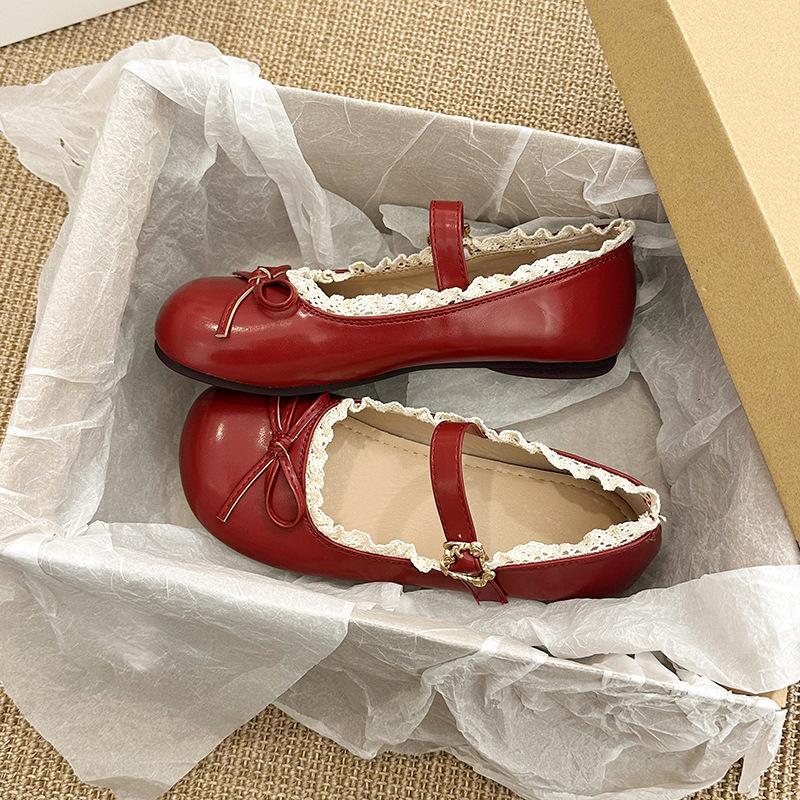 Round Head Retro Bow Flat-soled Small Leather Shoes Women's 2025 New Spring and Autumn Black French Soft-soled Mary Jane Single Shoes