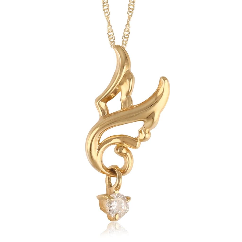 18K Gold Necklace for K18 Feather Pendant [Bijou Boutique] Women, Diamond, (Yellow Gold)