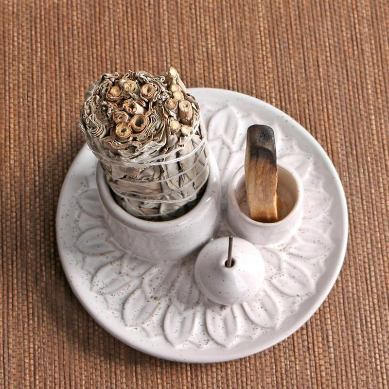 Ceramic Incense Burner for Palo Santo Incense Sticks, Sage Holder for Burning, Ash Catcher Tray for Meditation Yoga Room-Spotted