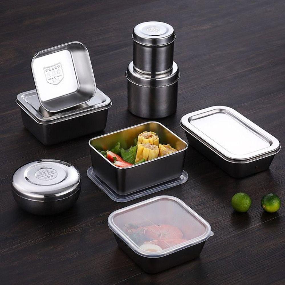 

1 шт., ящик для хранения из нержавеющей стали с крышкой, прямоугольный органайзер для еды, кухонный органайзер