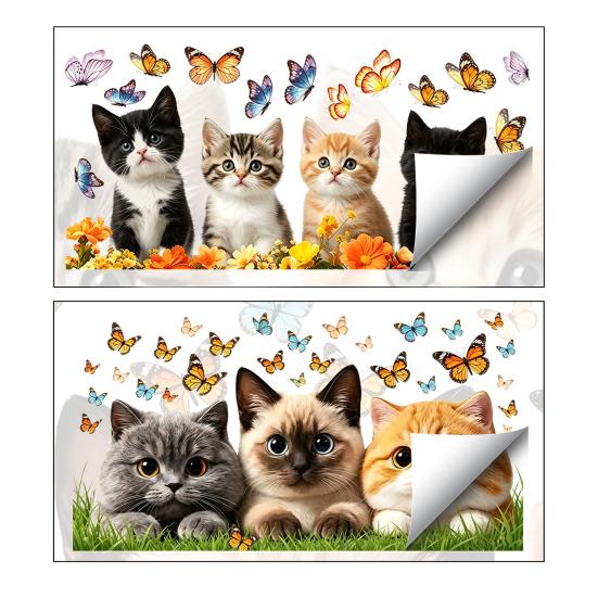 Adesivo Vetro Statico DYS Gatto Farfalla, Decalcomania Decorativa Impermeabile Animale per Finestra, Adesivo Rimovibile Animale Domestico per Camera da Letto Balcone Cucina