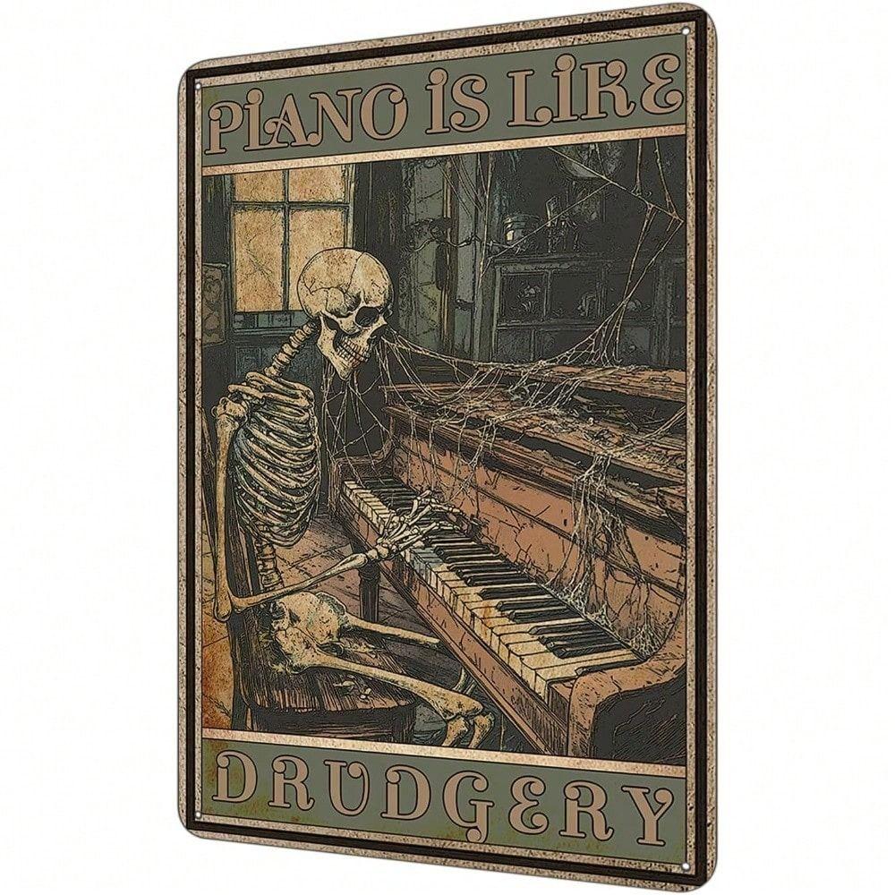 Metal Wall Art Skeleton Playing Piano Gothic Decor Bar Vintage