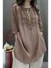 Plus Size Casual Embroidered Cotton-Linen Shirt: Spring & Autumn Retro Style