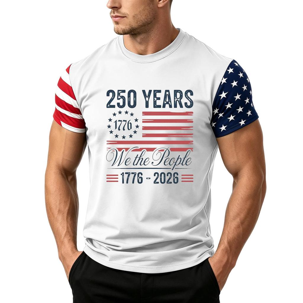 Men's Independence Day Flag Print Short Sleeve T-Shirt, Loose Casual Daily Summer Tops
