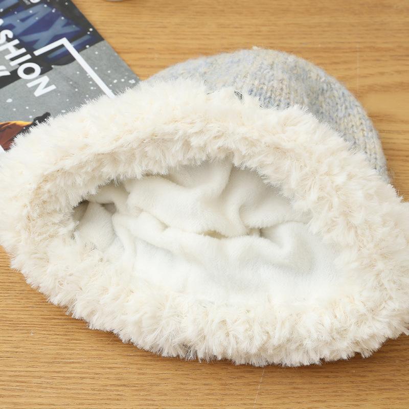 Women's Autumn and Winter Fashion Versatile Thickened Cold Proof Wool Hat Korean Style Big Head Circumference Two Color Plush Warm Hat New