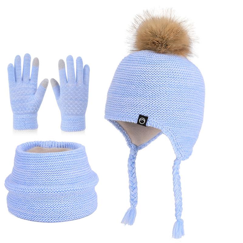 Winter Boys and Girls Baby Children's Hat, Scarf, Gloves, Three Piece Set, Outdoor Velvet Warm Ear Protection, Knitted Yarn Hat