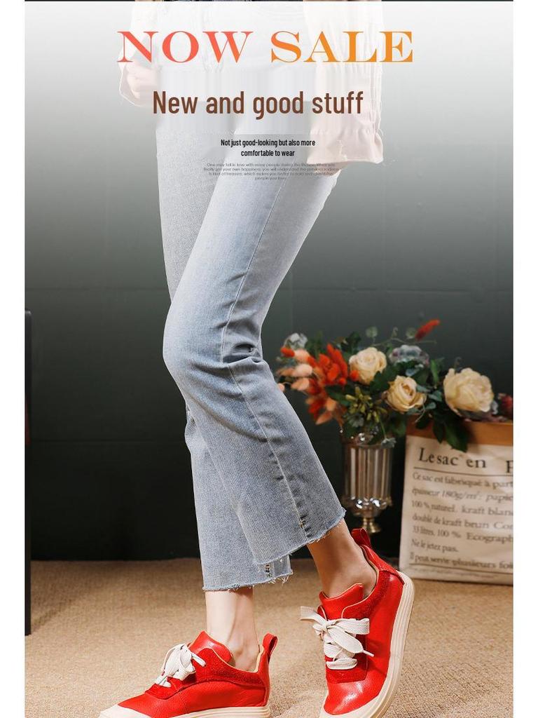 2025 Autumn Women's Genuine Leather Casual Sneakers - Comfortable, Soft Sole, Versatile, Flat Sports Style.