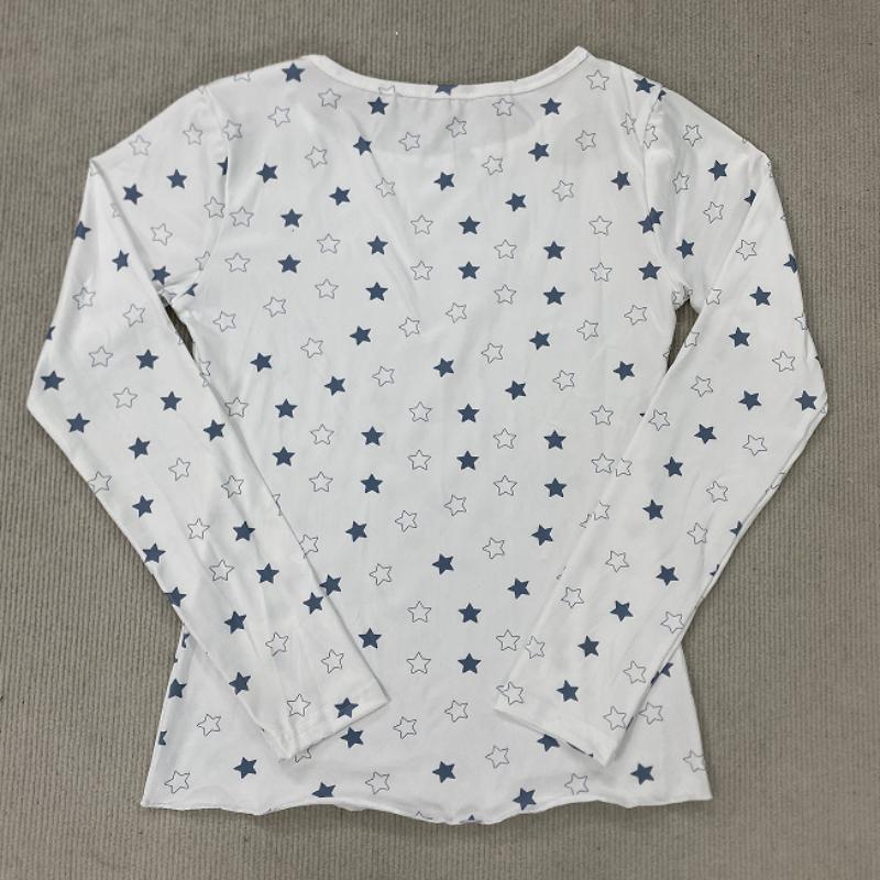 Y2K autumn sweet and fresh star print long sleeved women's round neck slim fit top