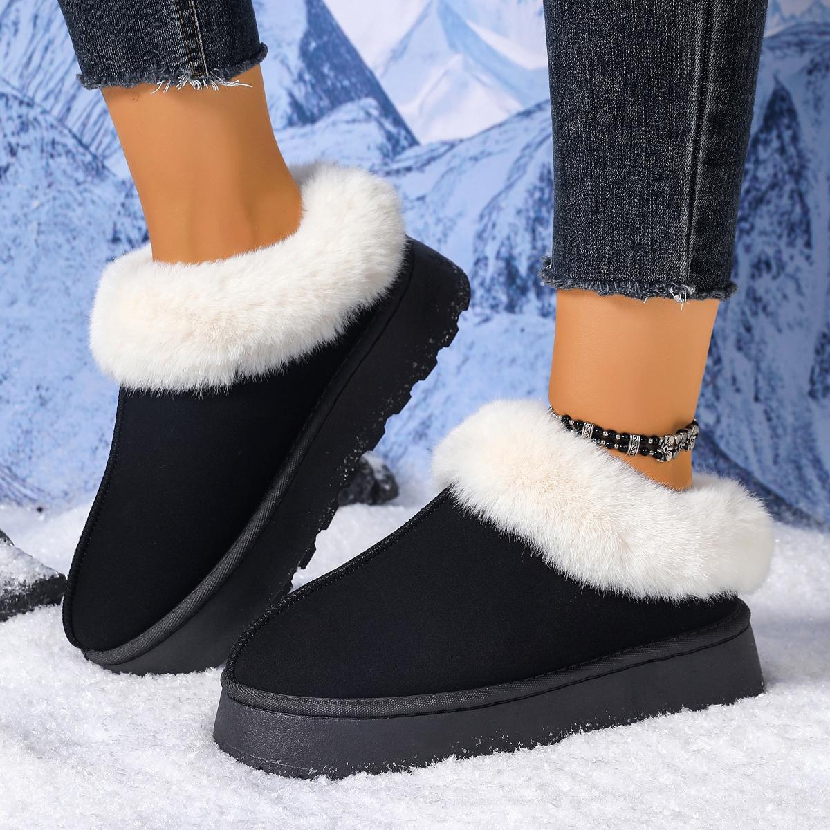 

Thick Bottom Furry Snow Boots Women 2025 Winter Soft Chunky Platform Fluffy Fur Ankle Boots Warm Short Plush Suede Casual Shoes 43 чёрный