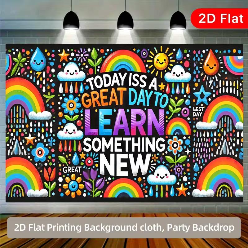 2D Flat Teacher Bulletin Board Backdrop, Colorful Inspirational Quote Photo Banner