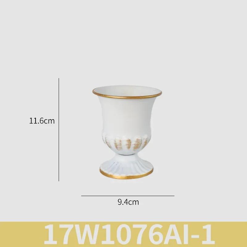 European White Iron Art Vase Florist Tall Cup Shape Flower Vase Arrangement Ornament Hotel Banquet Party Desktop Decoration