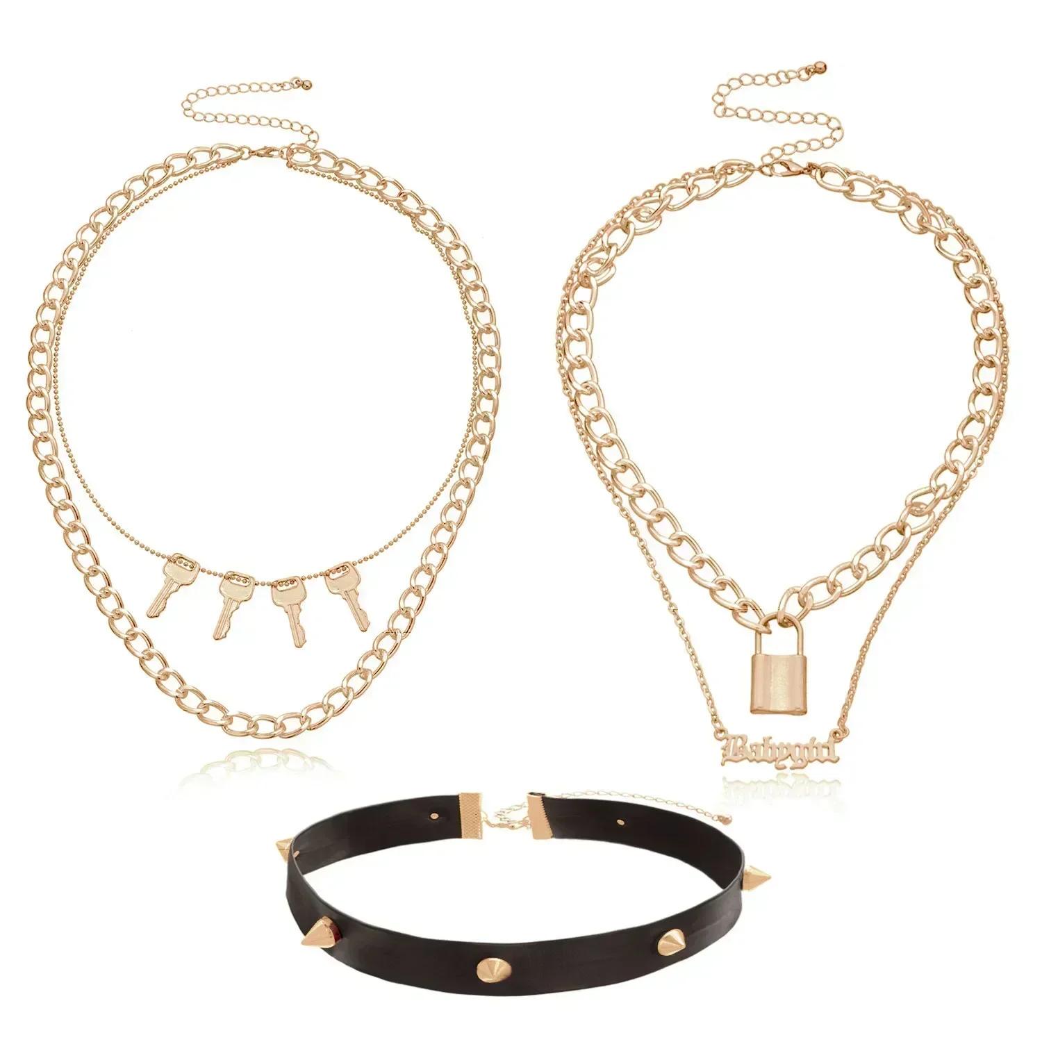 

Панк Стиль Ожерелья Длинное Многослойное Ожерелье Темный Готический Большой Замок Ключ Подвеска Ангел Панк Хип-Хоп Чокер Ювелирные Аксессуары