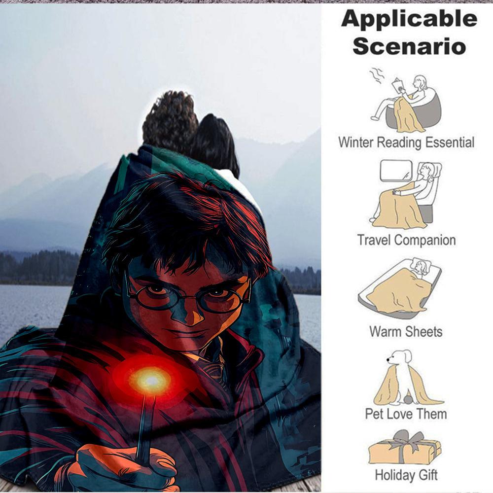 1pc Harry Potter Flannel Throw Blanket - HD Printed Lightweight Soft Warm All-Season Blanket for Sofa, Bed, Travel, Camping 111