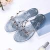 Nieten Fliege Flip-Flops Nieten Jelly Zehensandalen mit Schleife Sommer Schleife Flache Strand Regenstiefel