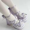 Sweet Cute Bowknots Lolita High Heels Lace Heart Bow Ankle Strap Platform Mary Janes Shoes For Women Preppy Style Princess Shoes