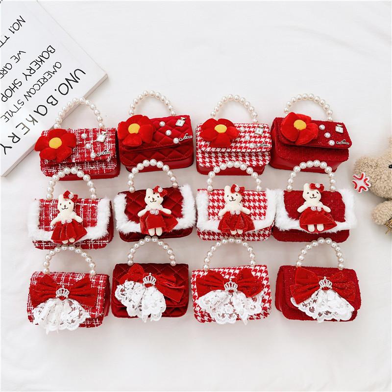 Eyecatching Kids Crossbody Bag Bright Red Pearl Princess Bag With Durable Antitheft Features