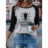 Casual All-Match Easy Comfortable Fashion Leisure Color-Block Round Neck Shoulder-Cut Long Sleeve T-Shirt
