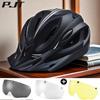Matt Color 4 In 1 Bike Helmet With Sun Goggle & Sun Visor Rechargeable Adult Bicycle Helmet Sunglasses Road MTB Cycling Helmet