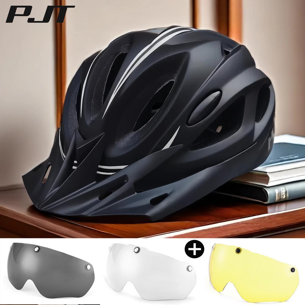 Matt Color 4 In 1 Bike Helmet With Sun Goggle & Sun Visor Rechargeable Adult Bicycle Helmet Sunglasses Road MTB Cycling Helmet