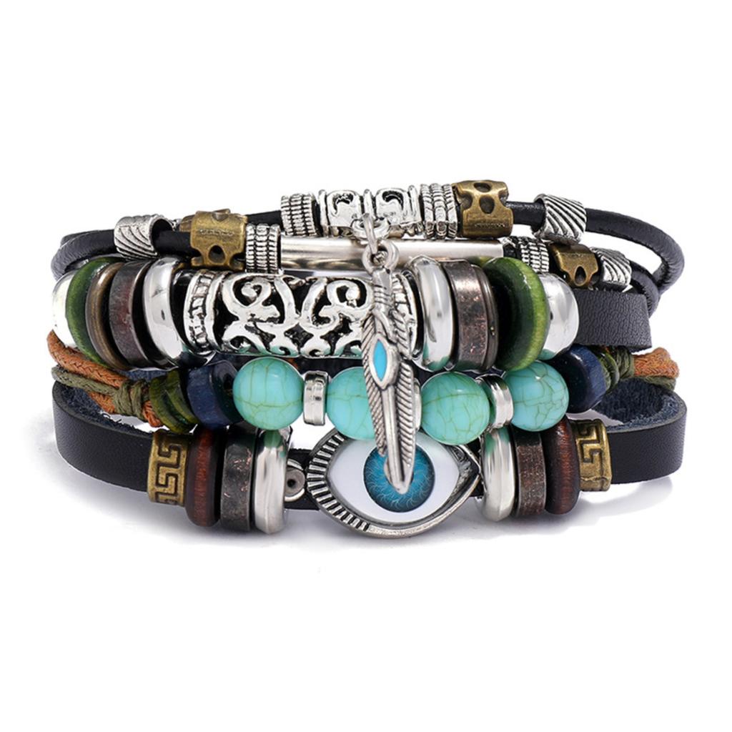 Bracelet Multi,layer Beaded Blue Eyes Cowhide Bracelet Adjustable Bracelet