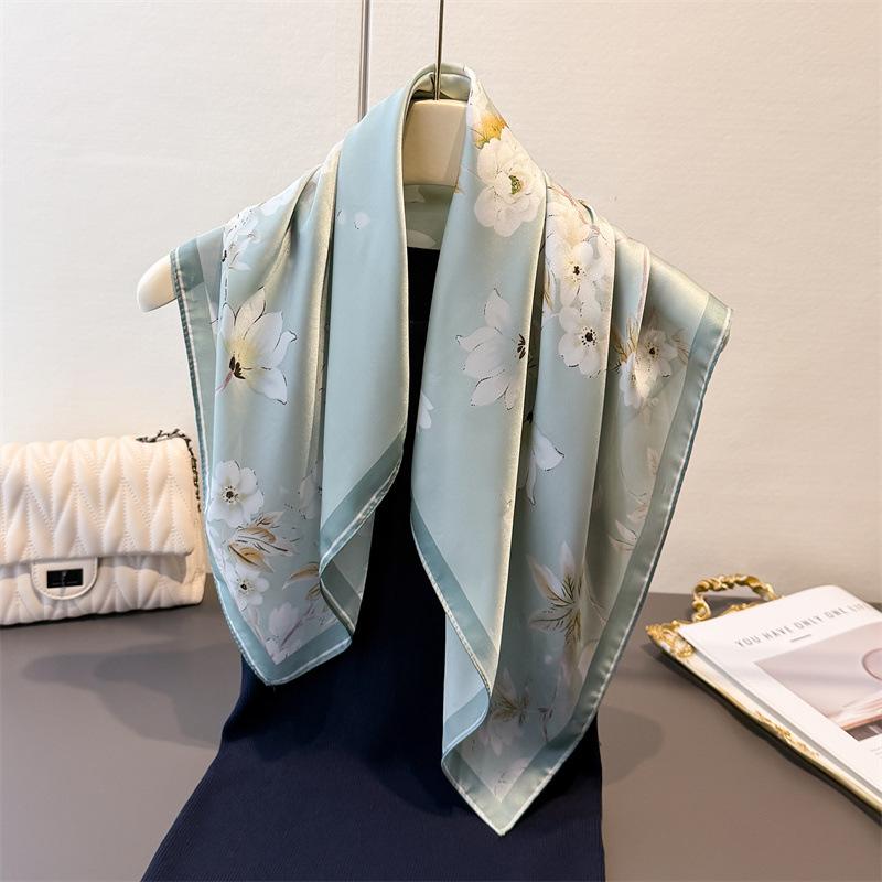 70cm Damen Imitationsseide Quadratisches Tuch Weicher Satin Druck Wickeltuch Foulard Taschentuch Bandanas Hals Haar Schmaler Schal Schals Stolen