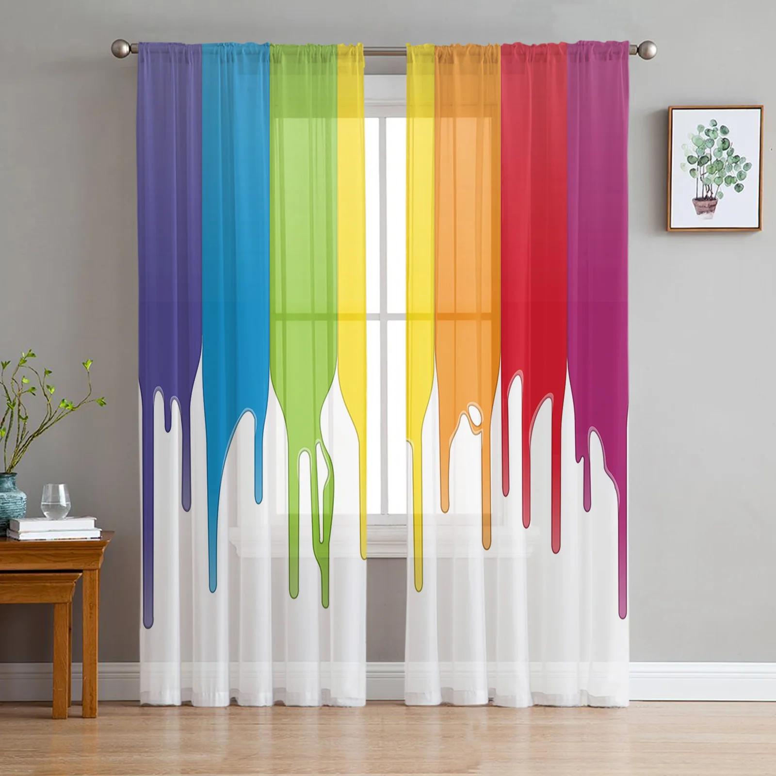 

Радужные звездные мечты, шифоновые прозрачные шторы для гостиной, спальни, украшения дома, оконные вуали, тюлевые шторы, занавески W135 x H115cm x1&Grommet Top