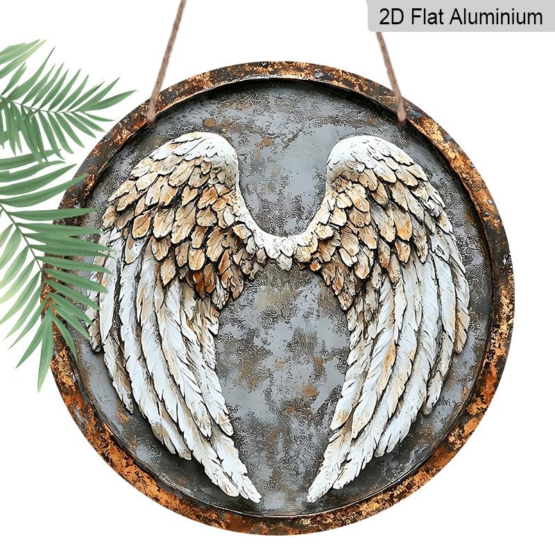 

[2D Flat, 1pc] Vintage Angel Wings Metal Wall Art Sign - Rustic Aluminum Decor with Intricate Wing Design, Perfect for Home, Bar, Kitchen, Office, or 7.87×7.87inch
