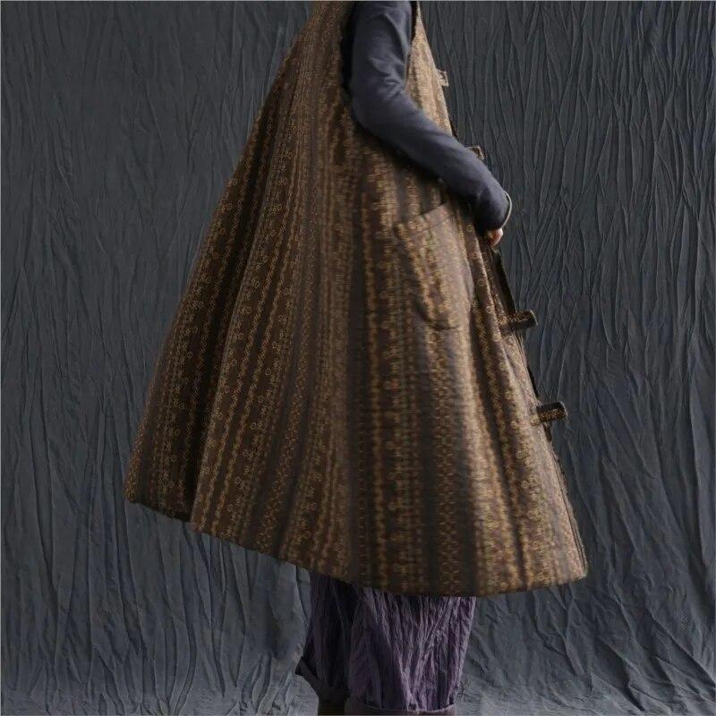 Johnature נשים סגנון סיני פלוס כותנה אפודות מעילים צווארון וי הדפס פרחוני כפתור אביב רפוי וינטג' נשים אפודות ארוכות