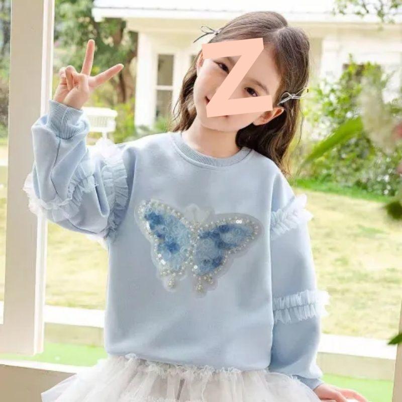 Girls Spring Fall Korean Long Sleeve Hoodie with Butterfly Print 110