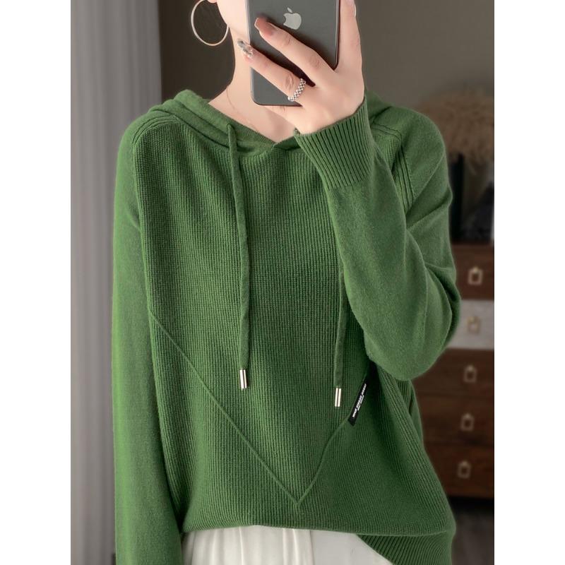 Niche design black label osmanthus needle knitted sweater women's lazy style loose and thin hoodie sweater jacket
