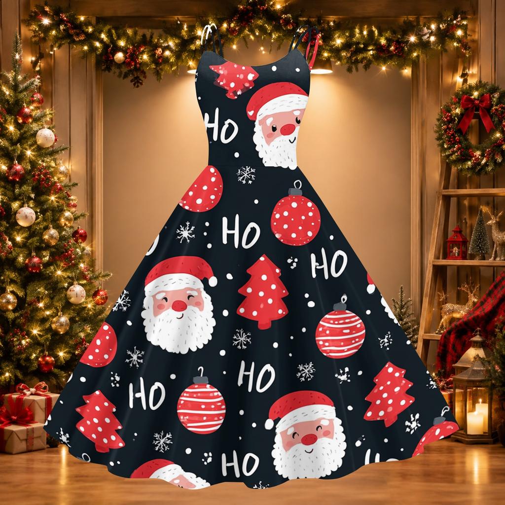 Women's Sexy Off Shoulder Christmas Print Retro Dress for Party
