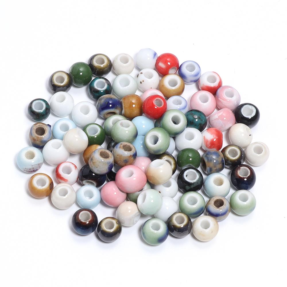 30pcs/lot Round Shape Ceramic Beads Colorful Loose Beads Spacer Beads For DIY Jewelry Making Necklace Bracelet Accessories