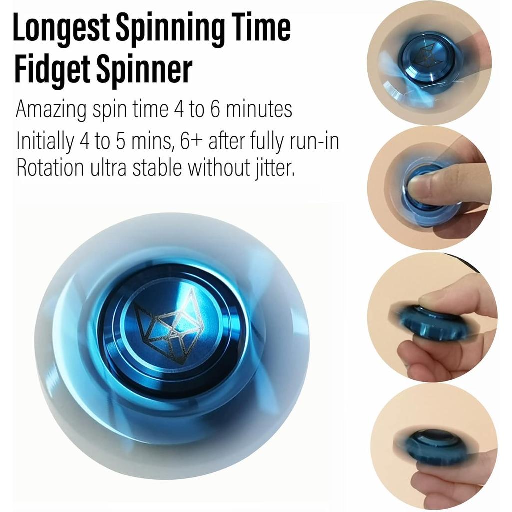 Metal Fidget Spinner for Adults, Stainless Steel Heavy Spinning Toys, Small Mini Fox Hand Gyro, Bearing Premium Long High Spin Fidget Block, Silver