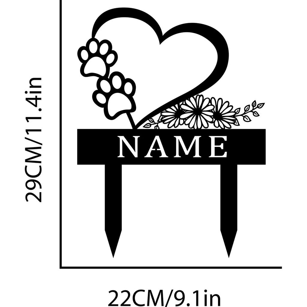 Custom Metal Heart Garden Stake, Personalized Dog Memorial Sign with Paw, Outdoor Yard Art