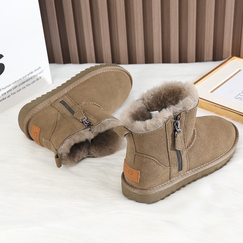 Women's Winter Fur-Lined Genuine Leather Snow Boots - Short, Non-Slip, Warm, and Thick with Zipper