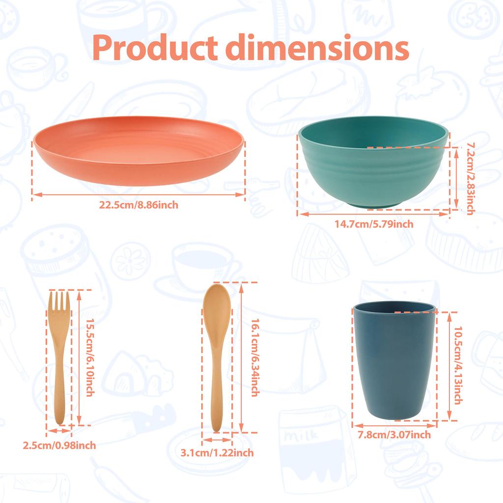 20-teilige Teller- und Schüsselsets mit Besteck Geschirrsets Enthält 4 Teller 4 Schüsseln 4 Tassen 4 Löffel und 4 Gabeln für Camping Küche