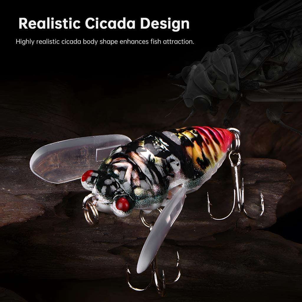 5 Pièces Leurres Bioniques Flottants Cigale, Ailes Mouvantes Dynamiques & Hameçons Triples Forts 3X, 50mm 6g Appât Insecte Ultra-Réaliste