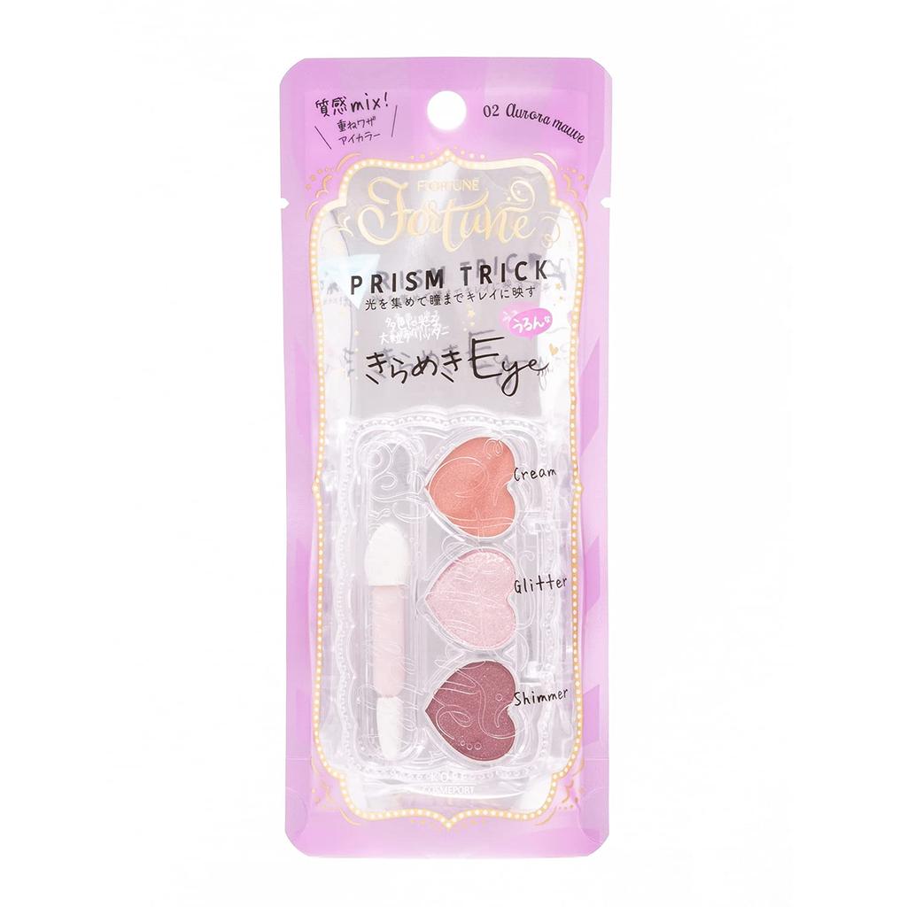 FORTUNE KOSE Prism Trick 02 Oogschaduw Palet Glitter 2g (Aurora Mauve) 3-kleuren (x 1)