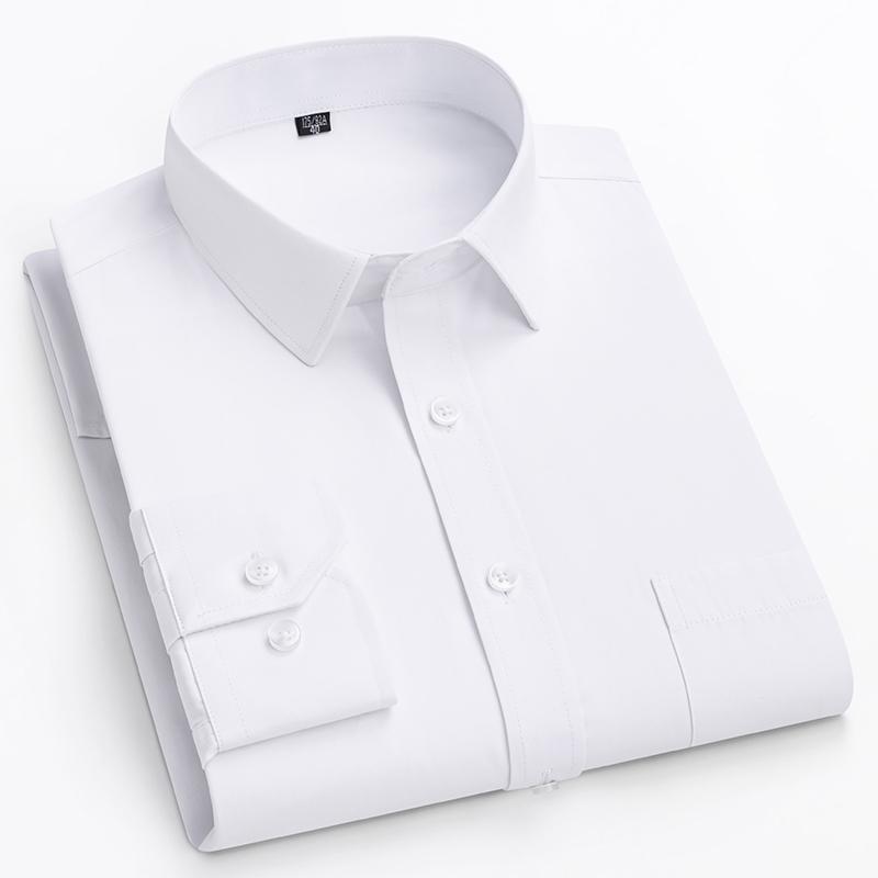 Double Collor Full Shirts for Men Plus Size Slim Fit Formal Plain Shirt Over Size Office Clothes Solid Long-sleeve Business Tops